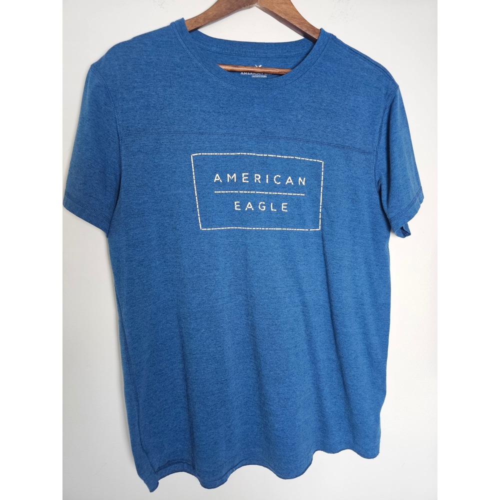 [Casual] American Eagle Box Logo Graphic T-Shirt Mens Large Blue Flex Stretch